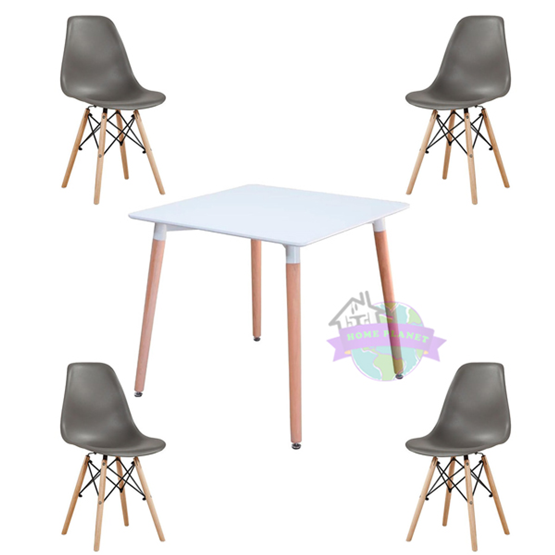 Comedor Murcia cuadrado blanco 80x80 cm con 4 Sillas Eames  7