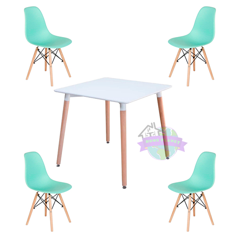 Comedor Murcia cuadrado blanco 80x80 cm con 4 Sillas Eames  8