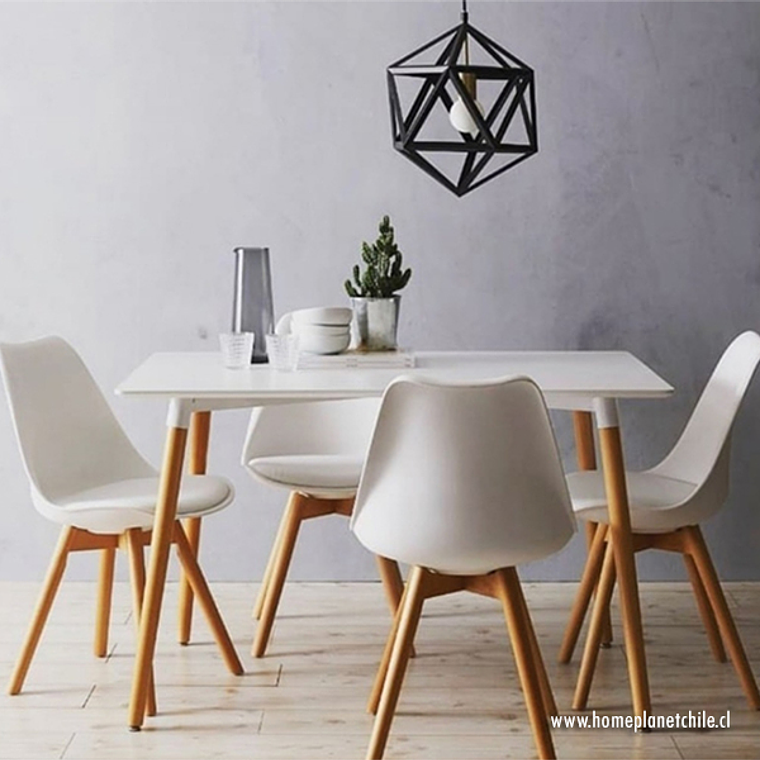 Comedor Atenas rectangular blanca 120x80 cm y 4 Sillas Tulip 1