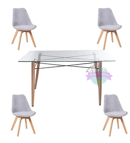 Comedor Marruecos rectangular vidrio 140x90 cm y 4 Sillas Tulip Velvet