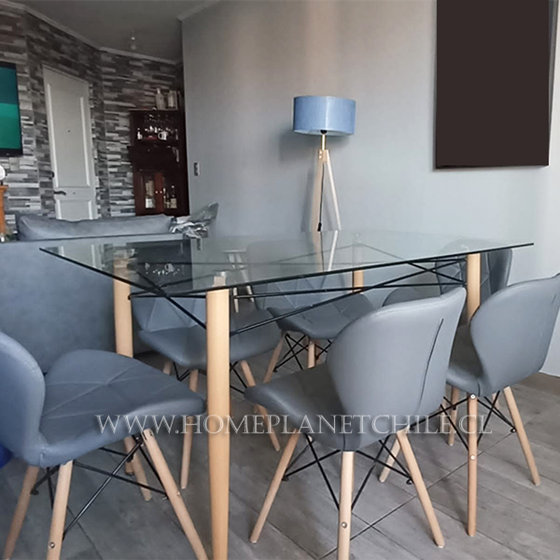Comedor Florencia rectangular vidrio 140x90 cm y 6 Sillas Rubik 5