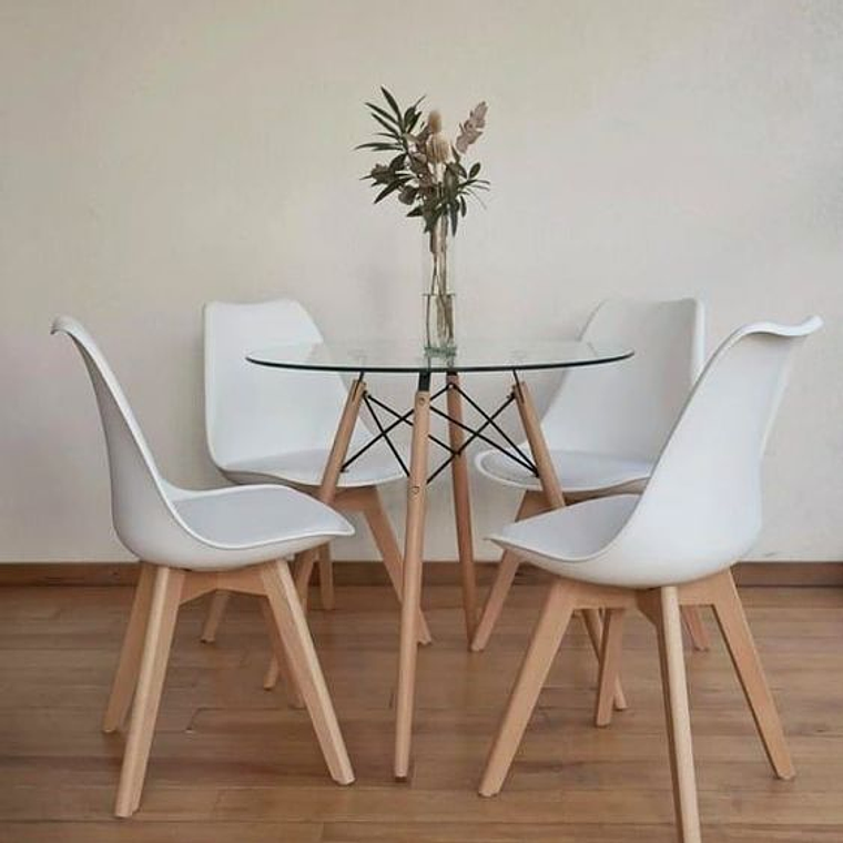 Comedor América redondo vidrio 80 cm y 4 Sillas Tulip 5