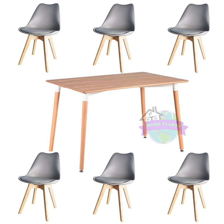 Comedor rectangular color madera 120X80 cm con 6 Sillas Tulip 3