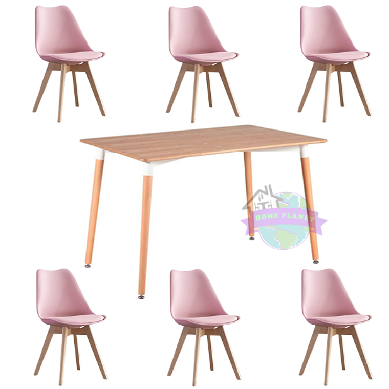 Comedor rectangular color madera 120X80 cm con 6 Sillas Tulip 4