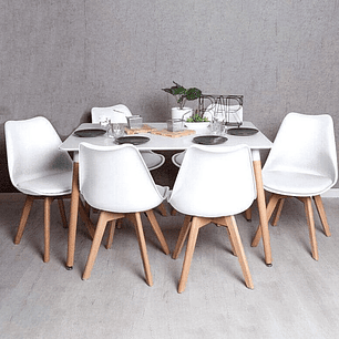 Comedor Atenas rectangular blanco 120x80 cm con 6 Sillas Tulip