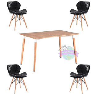 Comedor Rectangular color Madera 120x80 cm  con 4 Sillas Rubik