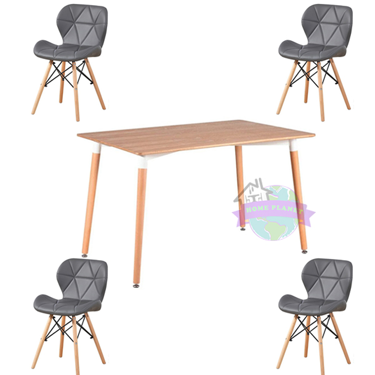 Comedor Rectangular color Madera 120x80 cm  con 4 Sillas Rubik 3