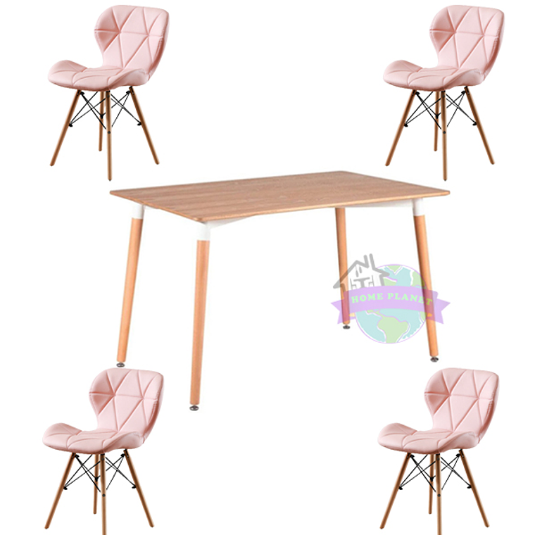 Comedor Rectangular color Madera 120x80 cm  con 4 Sillas Rubik 4