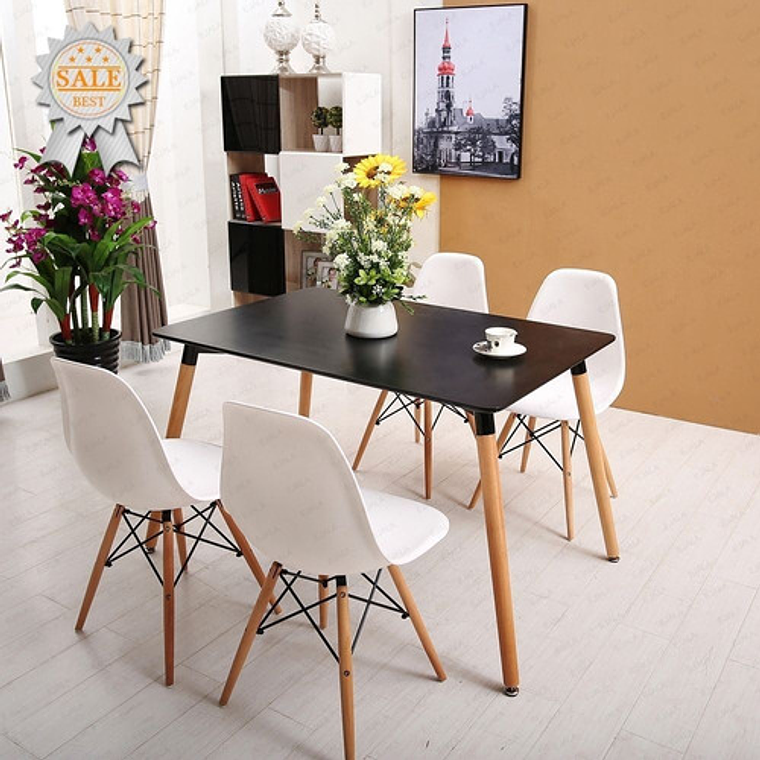 Comedor Helsinki rectangular negro con 4 Sillas Eames  3