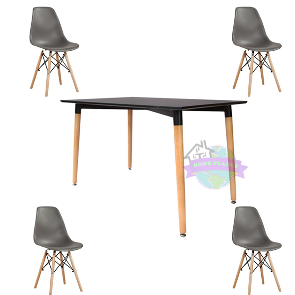 Comedor Helsinki rectangular negro con 4 Sillas Eames  5