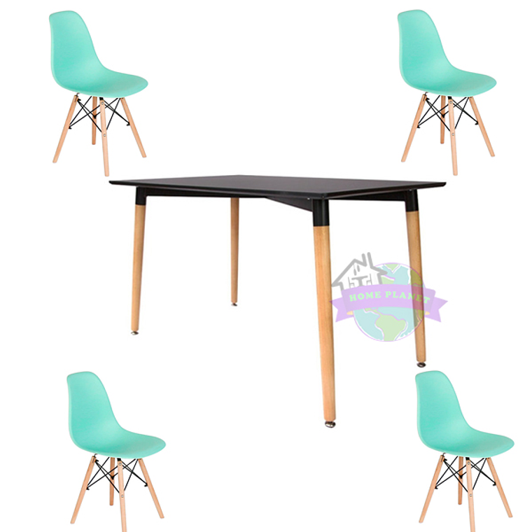 Comedor Helsinki rectangular negro con 4 Sillas Eames  6