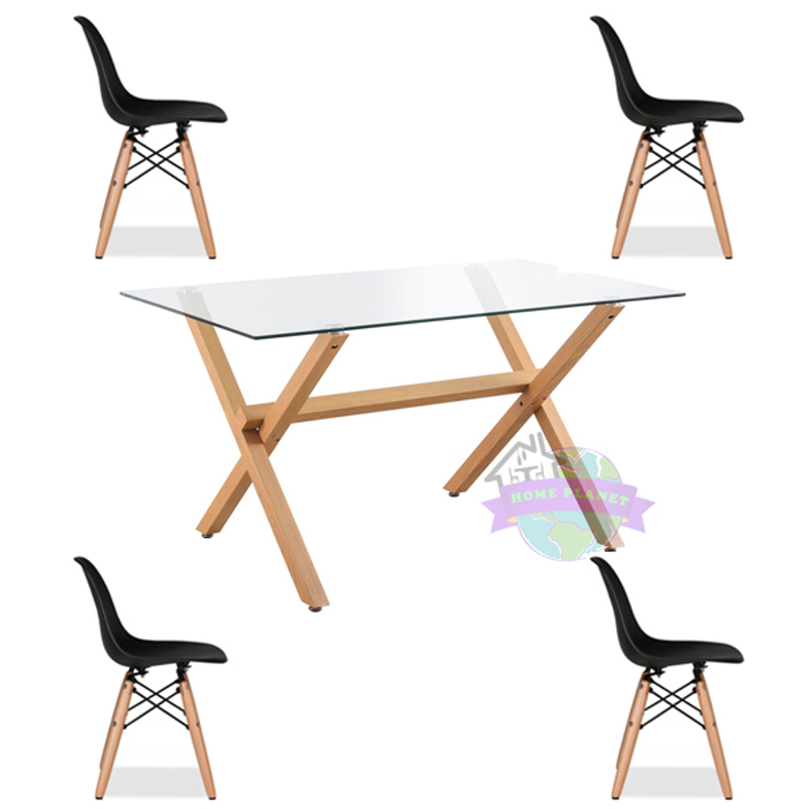 Comedor Madrid rectangular vidrio 140x90 cm con 4 Sillas Eames 2