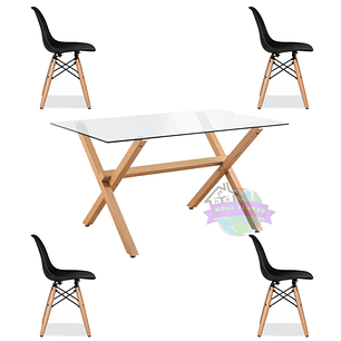 Comedor Madrid rectangular vidrio 140x90 cm con 4 Sillas Eames