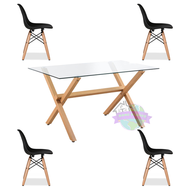 Comedor Madrid rectangular vidrio 140x90 cm con 4 Sillas Eames 2