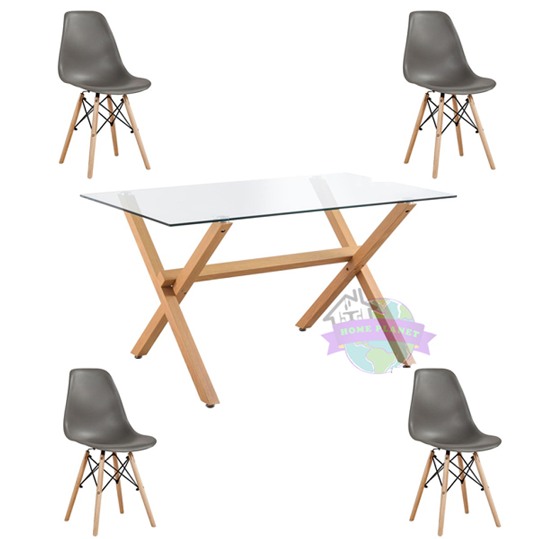 Comedor Madrid rectangular vidrio 140x90 cm con 4 Sillas Eames 3