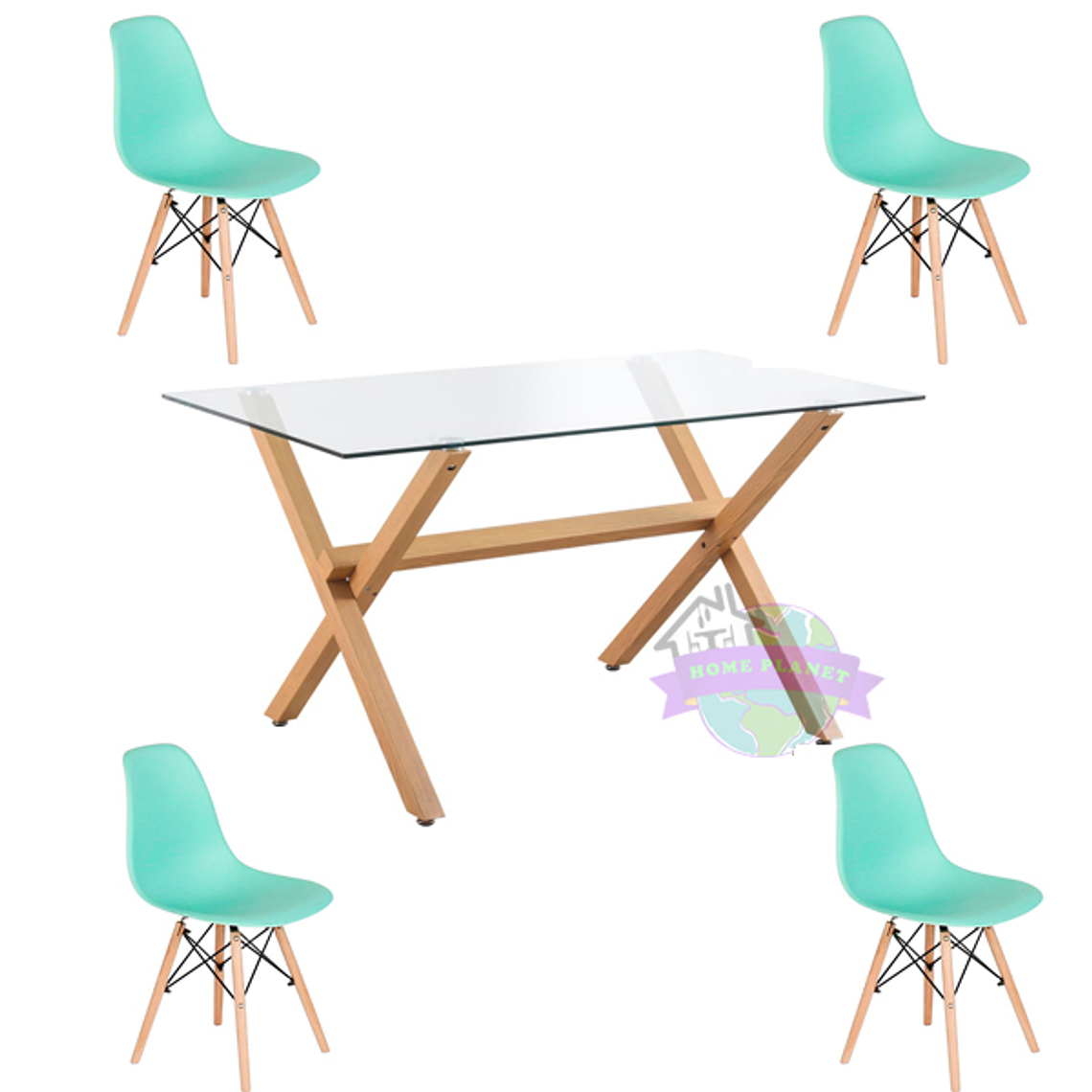 Comedor Madrid rectangular vidrio 140x90 cm con 4 Sillas Eames 4