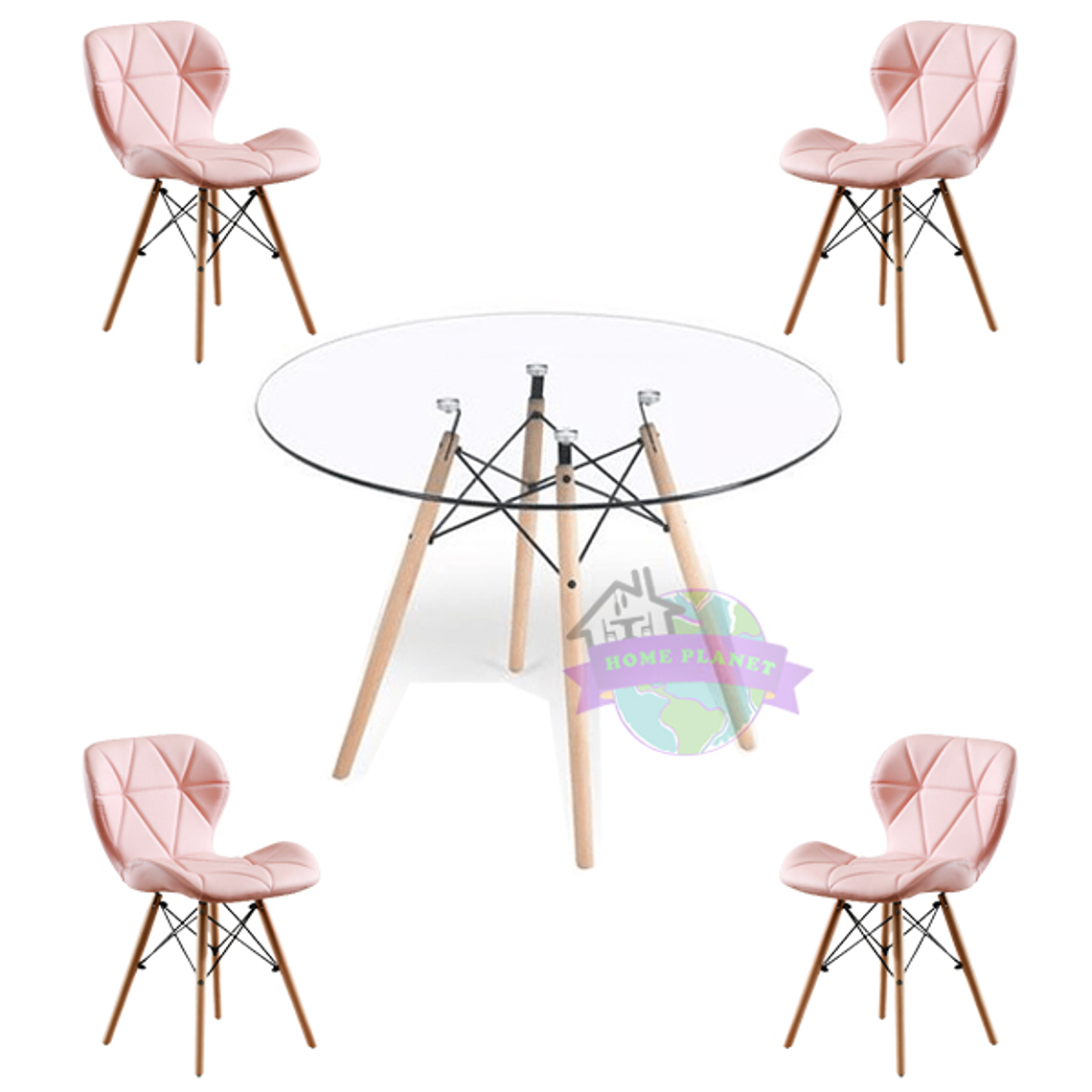 Comedor Budapest redondo vidrio 80 cm y 4 Sillas Rubik 5