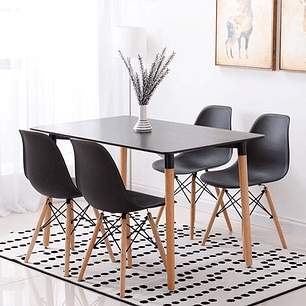 Comedor Helsinki rectangular negro con 4 Sillas Eames 