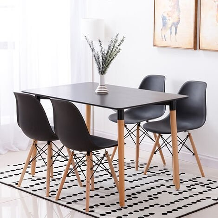 Comedor Helsinki rectangular negro con 4 Sillas Eames  1