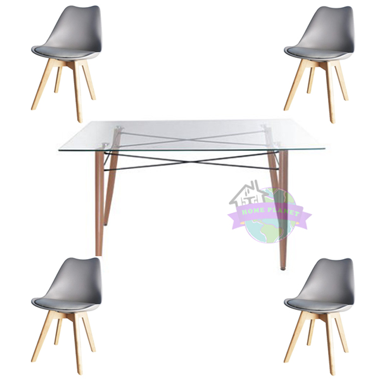 Comedor Grecia rectangular vidrio 140x90cm y 4 Sillas Tulip 3