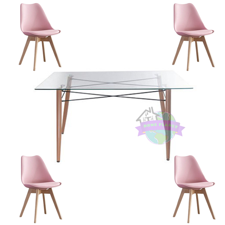 Comedor Grecia rectangular vidrio 140x90cm y 4 Sillas Tulip 4