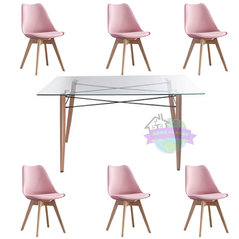 Comedor Grecia rectangular vidrio 140x90cm con 6 Sillas Tulip 4