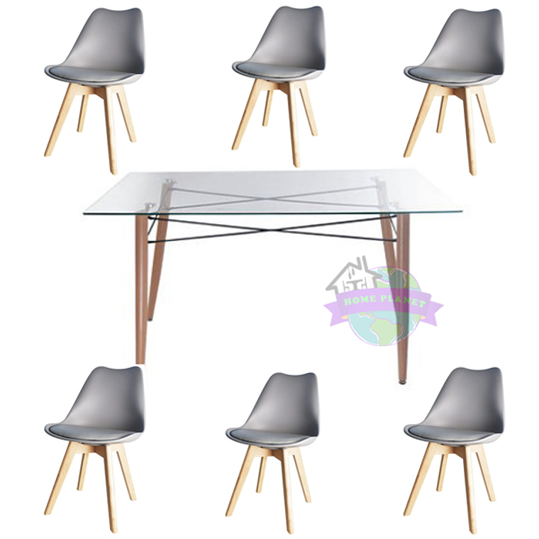 Comedor Grecia rectangular vidrio 140x90cm con 6 Sillas Tulip 3