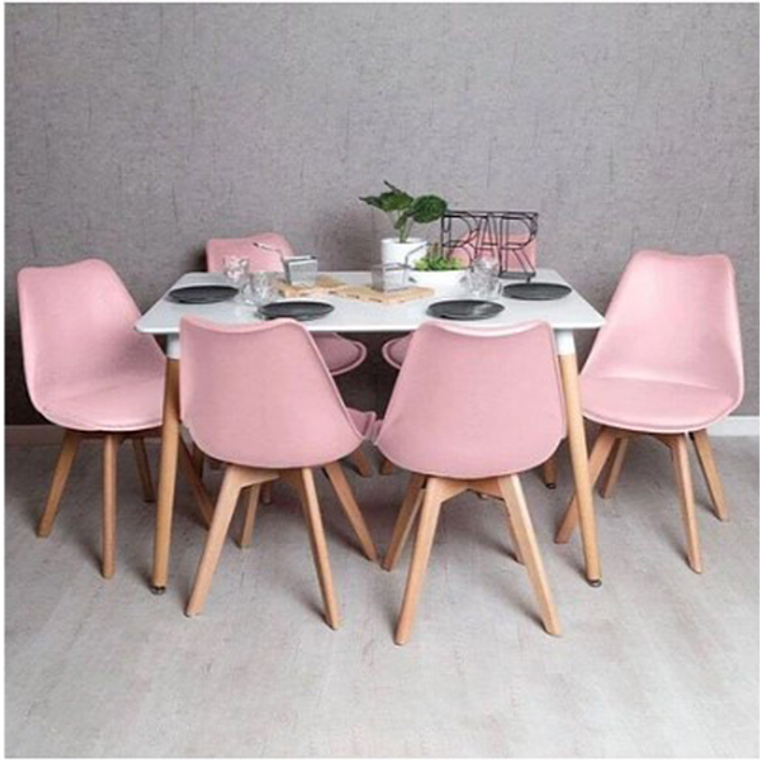 Comedor Atenas rectangular blanco 120x80 cm con 6 Sillas Tulip 6