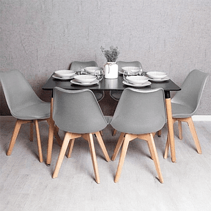 Comedor Bélgica rectangular negro 120x80 cm con 6 Sillas Tulip Gris