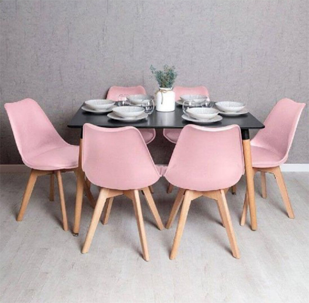 Comedor Mesa Eames rectangular negro 120x80 cm con 6 Sillas Tulip