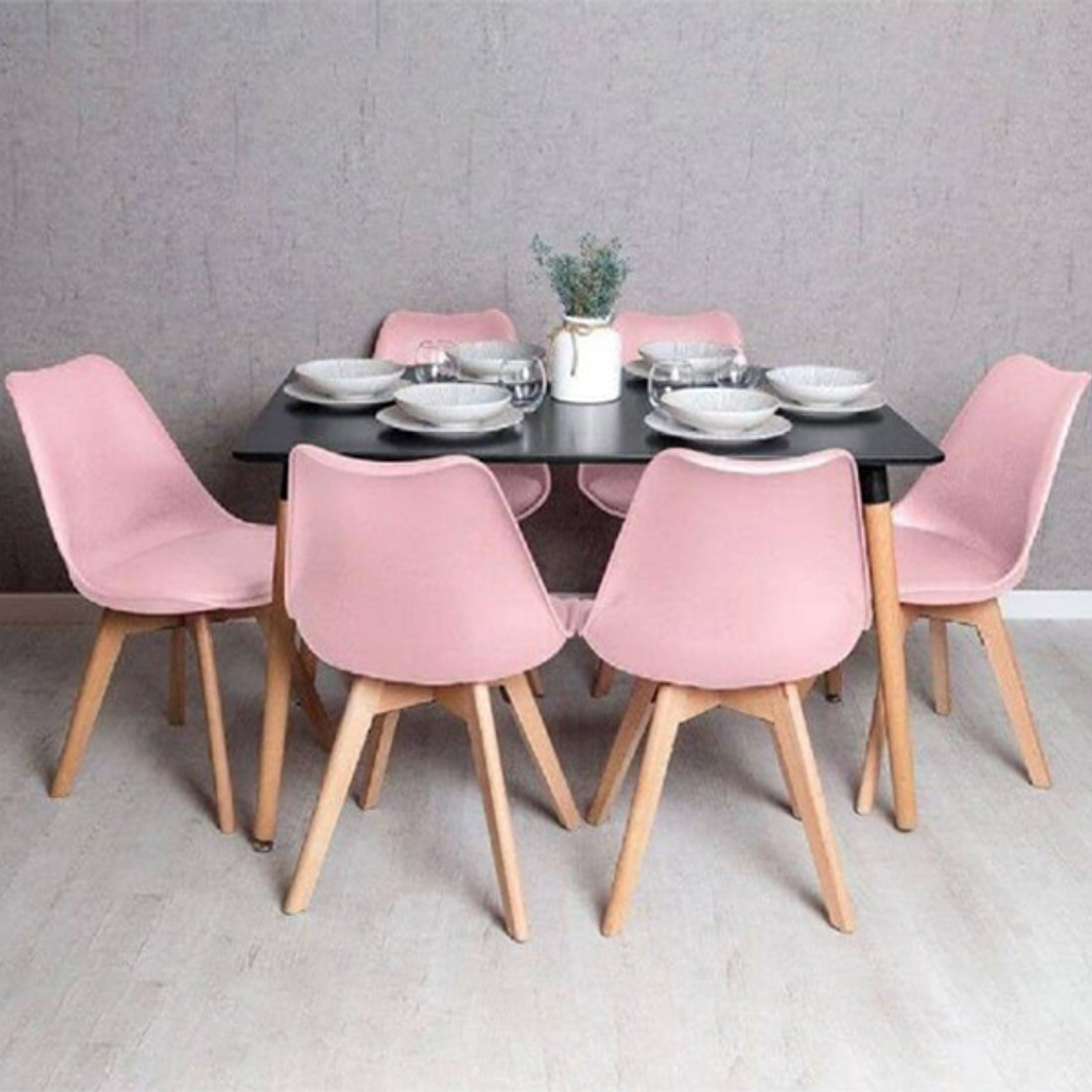 Comedor Bergen rectangular negro 120x80 cm con 6 Sillas Tulip 1