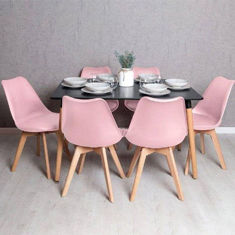 Comedor Bergen rectangular negro 120x80 cm con 6 Sillas Tulip 1