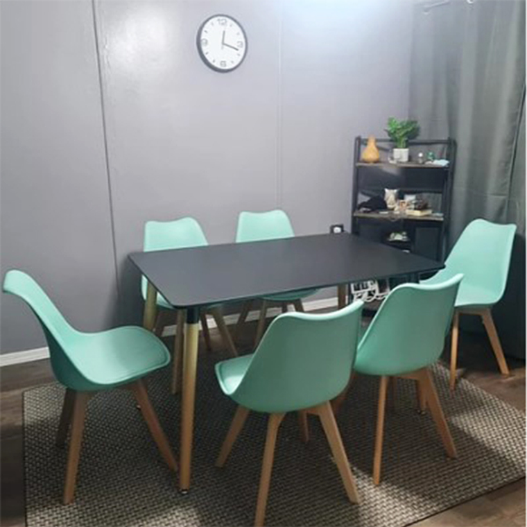 Comedor Bergen rectangular negro 120x80 cm con 6 Sillas Tulip 2