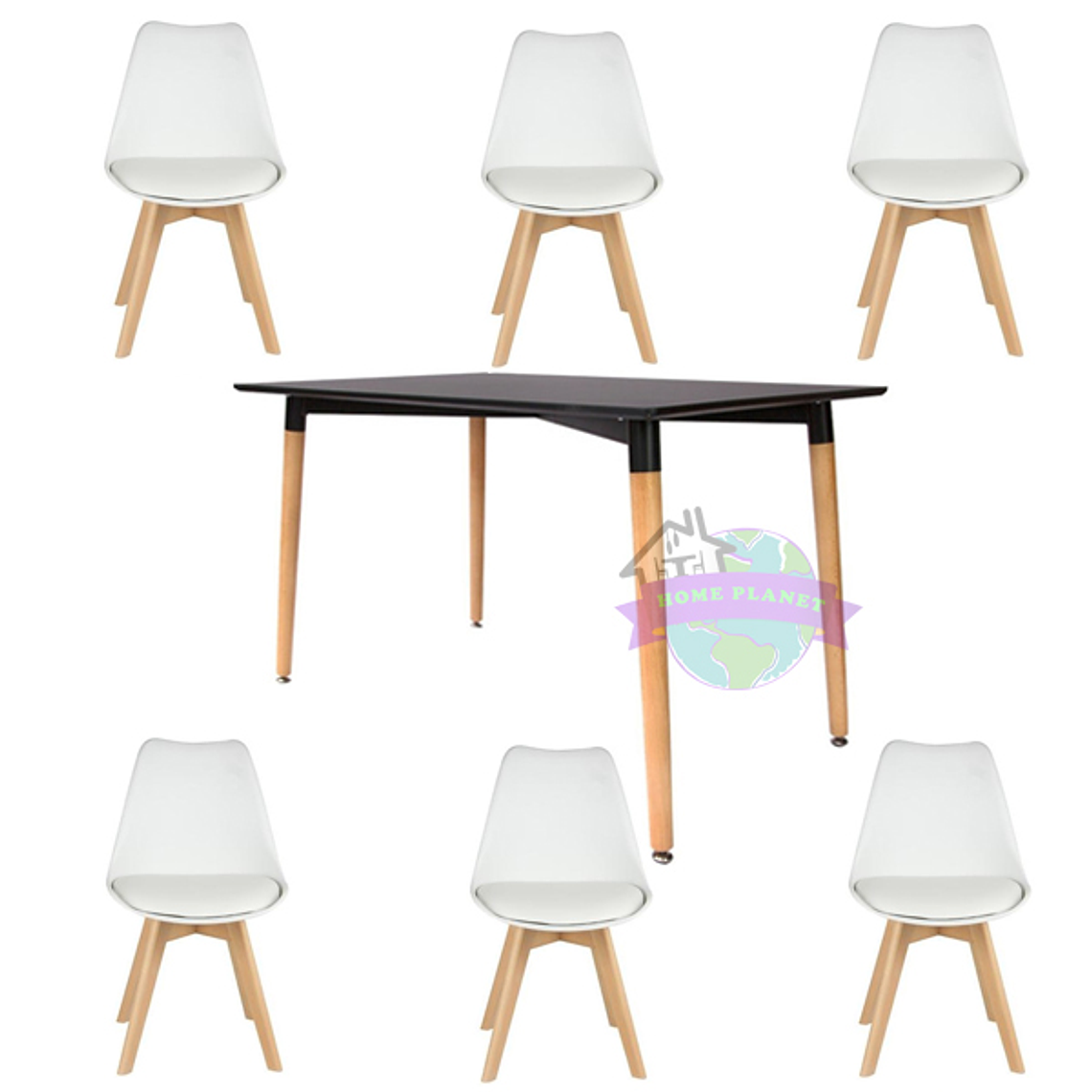 Comedor Bergen rectangular negro 120x80 cm con 6 Sillas Tulip 4