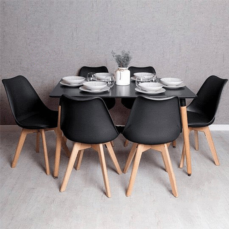 Comedor Bergen rectangular negro 120x80 cm con 6 Sillas Tulip 5