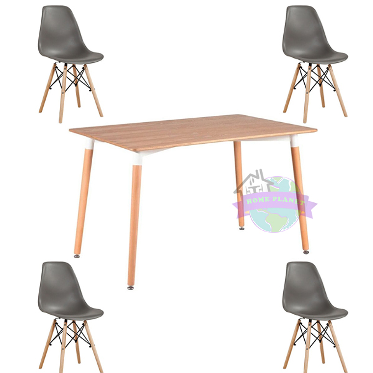 Comedor Helsinki rectangular 120x80 cm color madera con 4 Sillas Eames 3