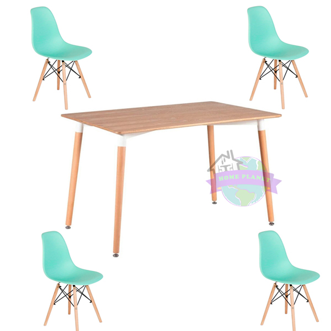 Comedor Helsinki rectangular 120x80 cm color madera con 4 Sillas Eames 4