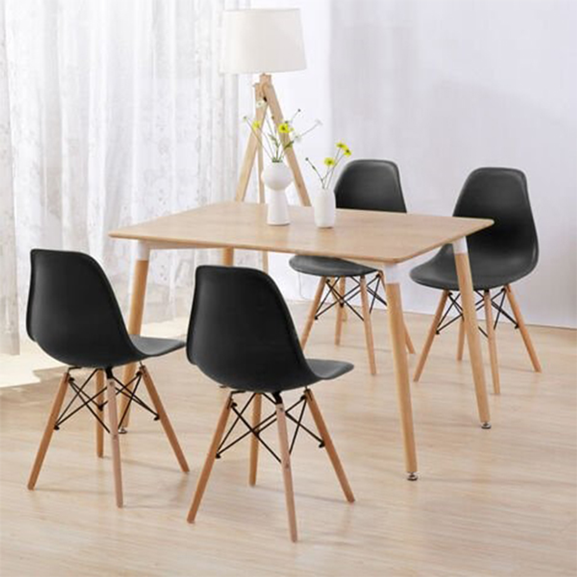 Comedor Helsinki rectangular 120x80 cm color madera con 4 Sillas Eames 1