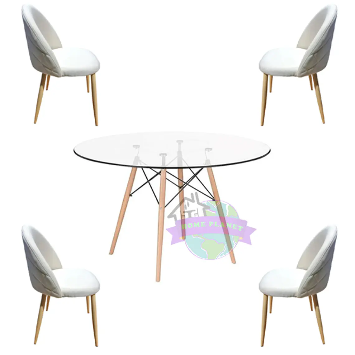 Comedor Pascua Lino redondo vidrio 100 cm con 4 Sillas Breda Lino Rustic 5