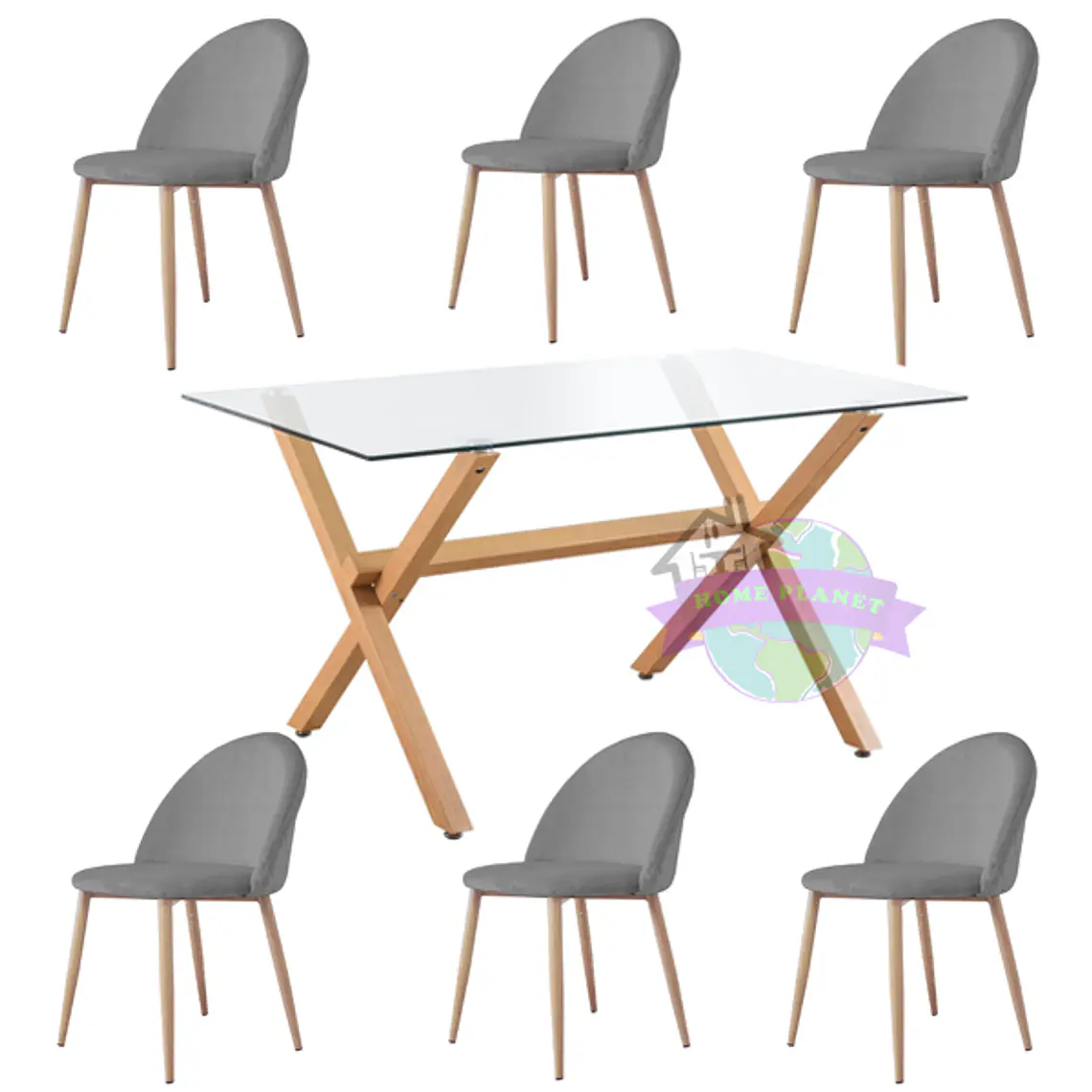 Comedor Mesa Medlock rectangular vidrio 140x90 cm con 6 Sillas Breda Velvet 5