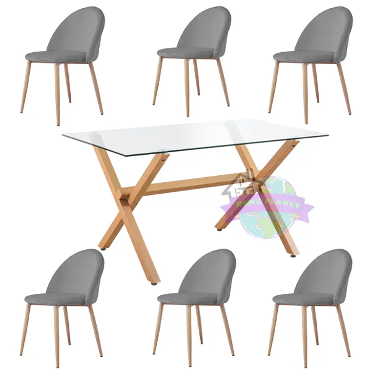 Comedor Mesa Medlock rectangular vidrio 140x90 cm con 6 Sillas Breda Velvet 5