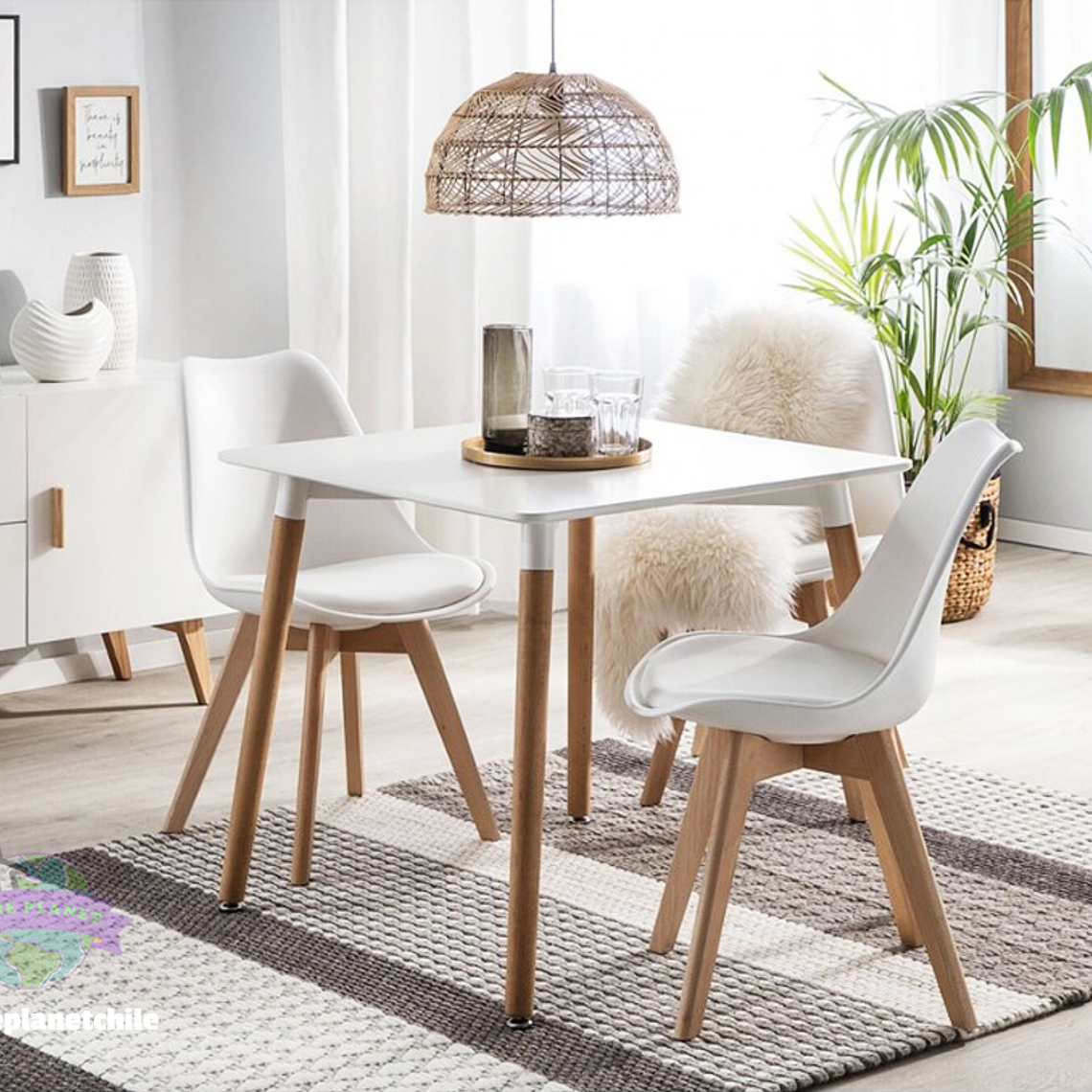 Comedor Mesa cuadrada blanca 80x80 cm con 3 Sillas Tulip Blancas 2