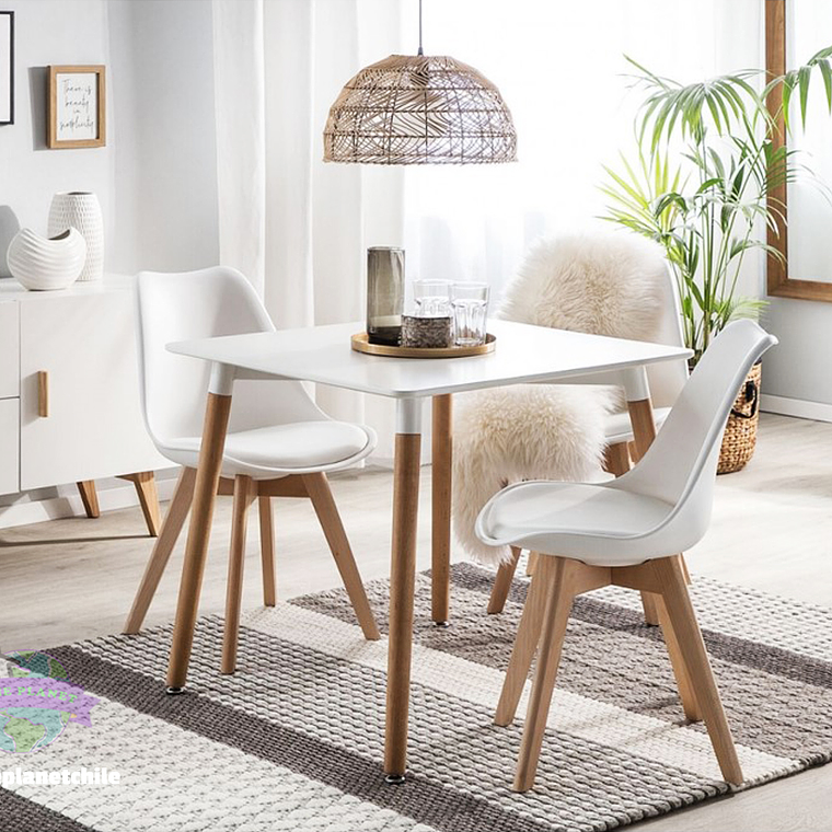 Comedor Mesa cuadrada blanca 80x80 cm con 3 Sillas Tulip Blancas 2