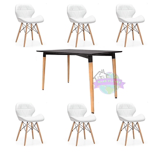 Comedor Charleston rectangular negro 120x80 cm con 6 Sillas Mariposas Rubik