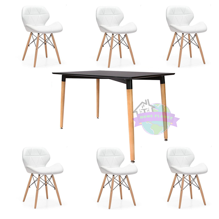 Comedor Charleston rectangular negro 120x80 cm con 6 Sillas Mariposas Rubik 2