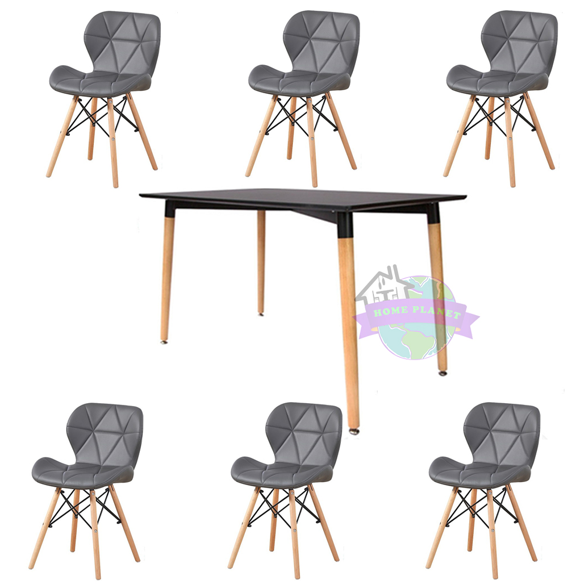 Comedor Charleston rectangular negro 120x80 cm con 6 Sillas Mariposas Rubik 3