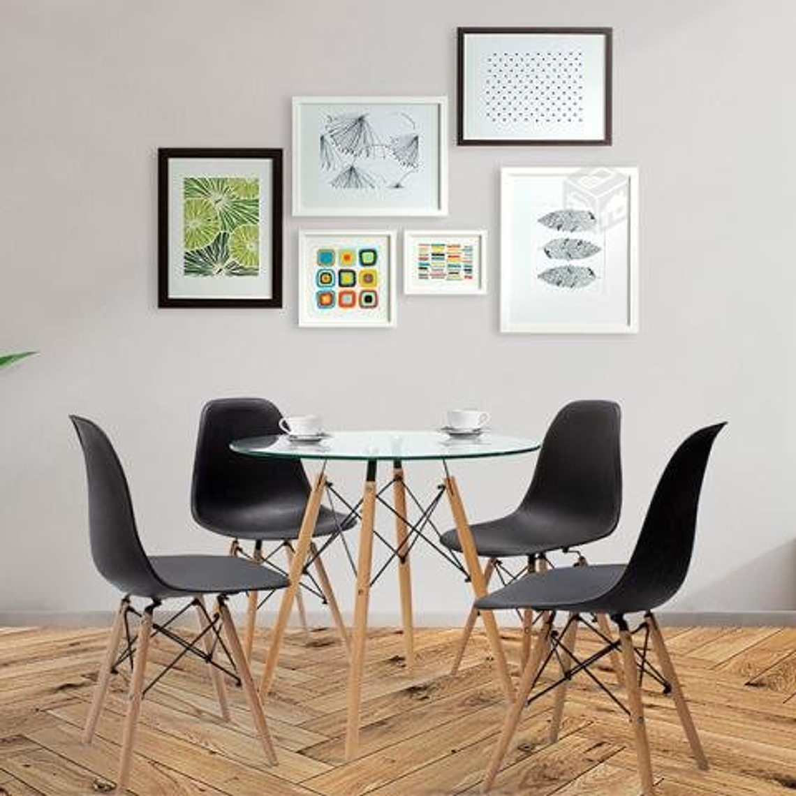 Comedor Málaga redondo vidrio 80 cm con 4 Sillas Eames 3
