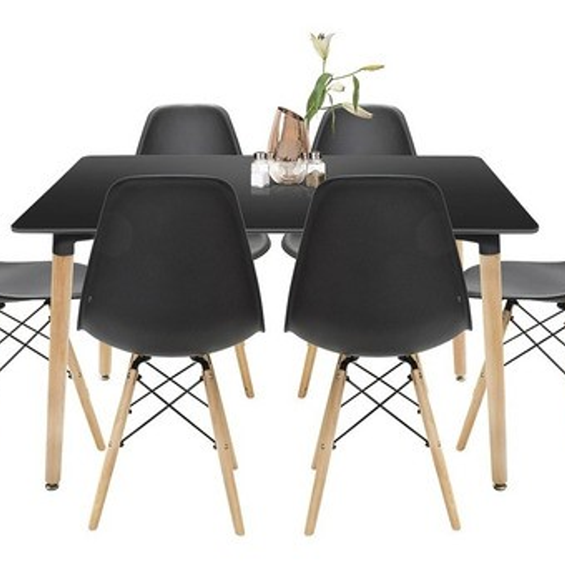 Comedor Helsinki rectangular negro y 6 Sillas Eames 2