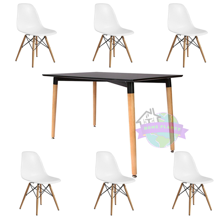 Comedor Helsinki rectangular negro y 6 Sillas Eames 3