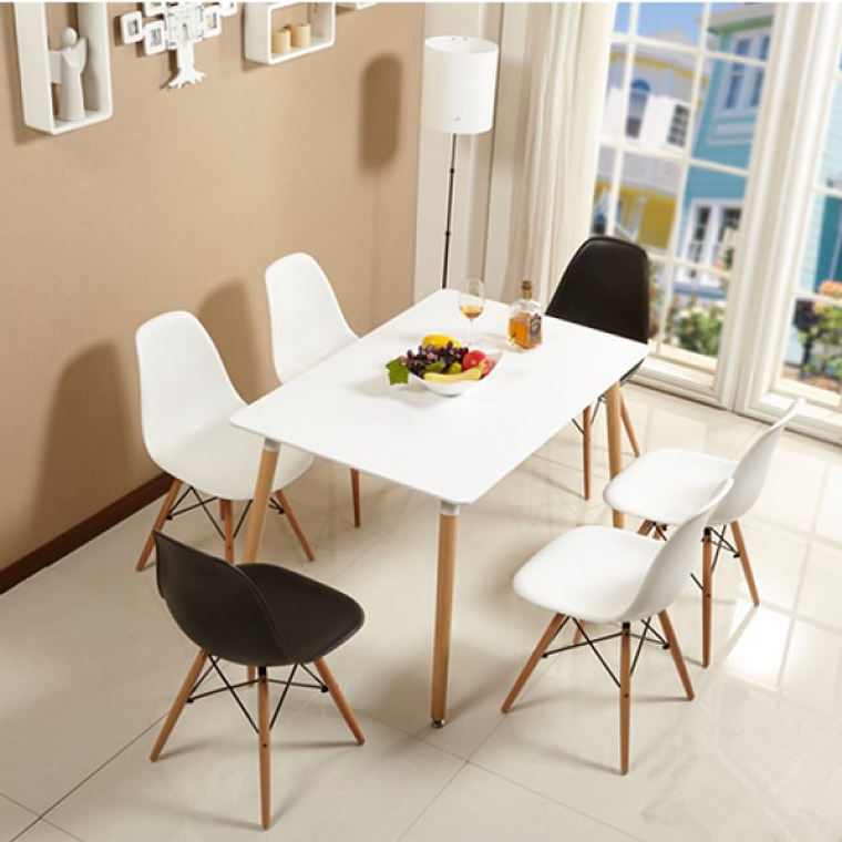 Comedor Helsinki rectangular blanco y 6 Sillas Eames 2